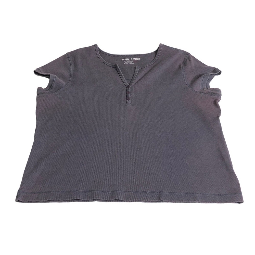 Eddie Bauer Top Womens XL Petite Purple Ribbed Knit Popover Outdoor Grunge Y2K